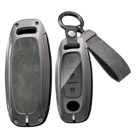 HIBEYO Smart Key Fob Cover Compatible with 2023 2024 2025 Nissan Rogue Pathfinder Fit for 2024 2025 Sentra 3/4/5 Button Accessories Alloy Leather Key Shell with Keychains-Long Keychian Gray