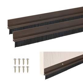 M METERXITY 2Pack Door Sweep - 39" Door Bottom Brush Heavy Duty Seal Draft Stopper Aluminum Base with 15mm Brush, Adhesive/Screw Installation for Interior/Exterior/Garage/Sliding Doors, Brown