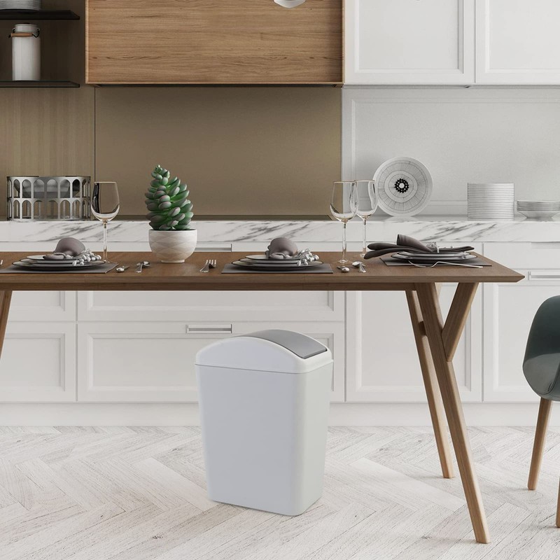 Afromy 15 Liter Slim Trash Bin with Swing-top Lid, Plastic