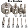 10-Piece Diamond Coated Hole Saw Set for Glass, Tile and