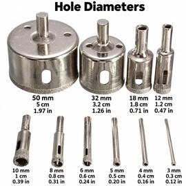 10-Piece Diamond Coated Hole Saw Set for Glass, Tile and Ceramic – Core Drill Bits for DIY Projects and Home Repairs
