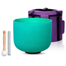 SOUNDELLO Green F Note Heart Chakra 10 inch Quartz Crystal Singing Bowl, for Healing Mindfulness Meditation Yoga Sound Baths, with Case Rubber Mallet