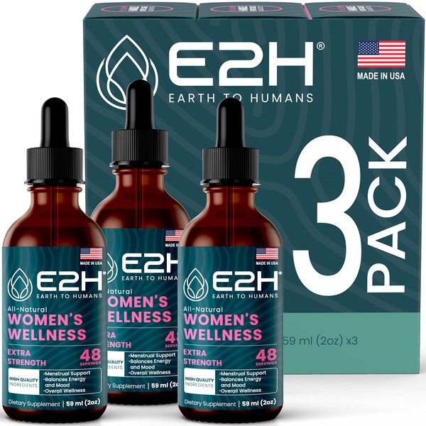 E2H All Natural Women's Wellness, Hormone Balance and PMS Relief with Black Cohosh, Dong Quai and Licorice Root for Hot Flash Relief (3 Bottles)