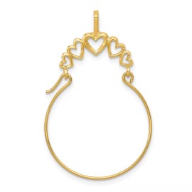 FindingKing 14K Gold Polished 5-Heart Charm Holder Jewelry 35mm x 20mm