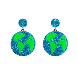 Cute Round Planet Earth Dangle Drop Earrings for Women Acrylic Glitter Circle Ocean World Earth Day Lightweight Statement Dangling Hanging Hypoallergenic Fashion Y2k Jewelry for Her (Style 2 Shiny)