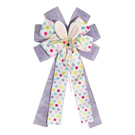 LINGMIN Large Easter Purple Burlap Bow with Bunny Ears, Easter Bow for Wreaths Gifts Tree Topper Gift Baskets Ornament Decorations, Springtime Party Favor for Easter Day