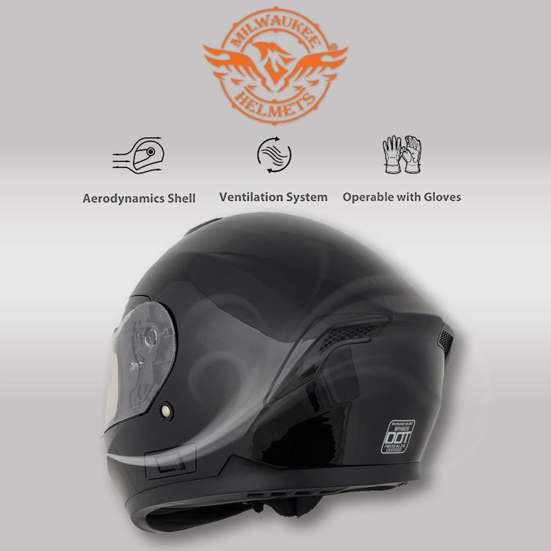 Milwaukee Helmets MPH9836DOT Sweeper Gloss Black DOT Approved Motorcycle Full