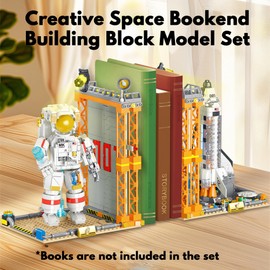 TAIKONLAB Space Bookend Building Block Toy Set with LED Bricks, Creative Aerospace Astronaut Building Bookstand Model, Home Décor Gift Ideas for Children and Adults (1623 pcs)