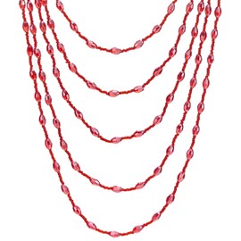 COOLSTEELANDBEYOND Red Oval Beads Statement Necklace Multi-Strand Long Chains with Crystal Charms Pendant (CA)