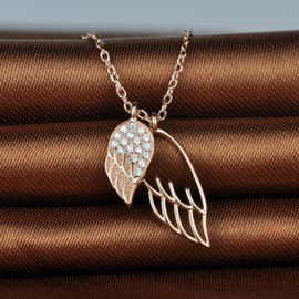 Infinite U Elegant Double Angel Wings 925 Sterling Silver Cubic Zirconia Pendant Necklace for Women/Girls, Rose Gold