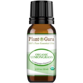 Organic Lemongrass Essential Oil 10 ml 100% Pure Undiluted USDA Certified Therapeutic Grade for Aromatherapy Diffuser, 10 ml