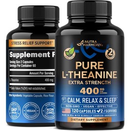NUTRAHARMONY L Theanine 400 mg | L-Theanine Stress Relief | Extra Strength Supplement |...