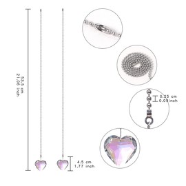 Ceiling Fan Pull Chains AB Coating Crystal Heart Ornaments 20 Inches Chain Pull Chain Connectors Decorative Extension for Ceiling Light Lamp Fan Chain 2 Pack