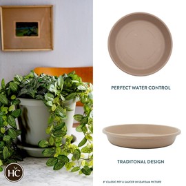 The HC Companies SLI10000A34T032LREFU Classic Round Plastic Plant Saucer, 10" (Pack of 4), Sandstone