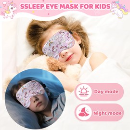 NganSuRong 2 Pack Sleep Mask for Kids Girls，Silk Eye Mask for Sleeping with Adjustable Strap Funny Blindfold Soft Cute Eye Shade for Boys Girls Travel Nap Party Supplies (Pink)