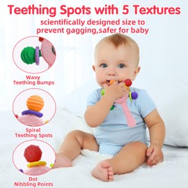 Teething Toys for Baby - Baby Teether Toys 0-6 Months Sensory Newborn Rattles Christmas Gifts for 3 4 5 Month Toddler Infant (Pink)