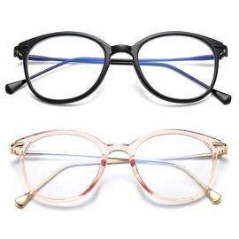 COASION Blue Light Blocking Glasses for Women Vintage Round Anti Blue Ray Computer Game Eyeglasses (Clear Pink/Gold + Black/Black)