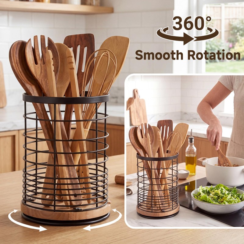 360° Rotating Kitchen Utensil Holder Set of 2, Large &