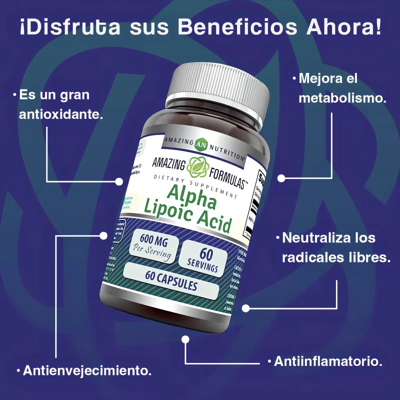 Ácido Alfa Lipoico 600mg 60 Cáps Amazing Nutrition Antioxidante Metabólico