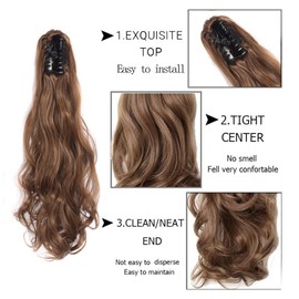 TTPSRY Pferdeschwanz Extensions Clip 50 cm Geflochtenes langes Haarteil Clip Gewelltes Pferdeschwanzhaar für Frauen(Helles Kastanienbraun)