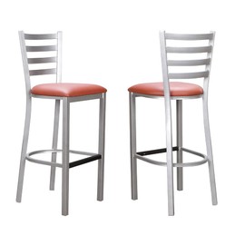 Linon Home Decor Products Hampton Silver Metal 30" Barstool with Rust Faux Leather Seat (Set of 2)