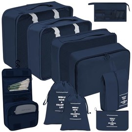 10 Bolsas Organizadoras de Viaje para Maletas, Set de Cubos Organizadores de Equipaje Impermeables y Plegables para Ropa, Zapatos, Cosméticos y Acceso
