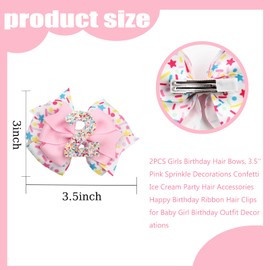 2PCS 2nd Birthday Hair Bows for Girls, 3.5" Glitter Pink Hair Accessories ﻿