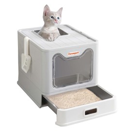 Devopet Stainless Steel Cat Litter Box Enclosed Litter Box with Lid Top Entry Foldable Litter Box Covered Metal Kitty Litter Box Large Litter Box with Cover, Non-Stick,Easy Cleaning