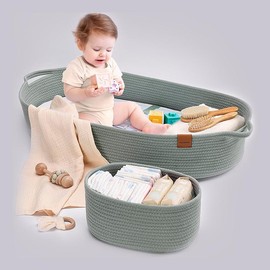 PeraBella Baby Changing Basket, Cotton Rope Moses Basket, Foam Diaper Changing Pad, Unisex Changing Table Topper for Dresser - Lily Green