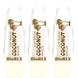BioRLX Coconut Lip Balm Pack of 3 with Coconut Oil Deep Hydration 0.12oz Each Natural