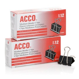 ACCO Clips de carpeta, mediano, negro, 12 por caja, 2 cajas (72062)