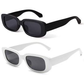 JFAN Retro Sunglasses Men Women with UV Protection Sunglasses Fashion Rectangular Vintage Sunglasses, Black + white