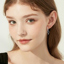 AXOMY Lightning Bolt Earrings 925 Sterling Silver Black Onyx Dangle Drop Earrings Lightning Bolt Jewelry Gifts for Women Men, Sterling Silver, No Gemstone