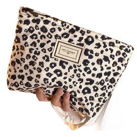 Makeup Bag for Women - Brown Leopard Print Cosmetic Bags for Women with Zipper, High-Capacity Small Make Up Pouch, Skincare Lipstick Storage Bag, Travel with You (White)