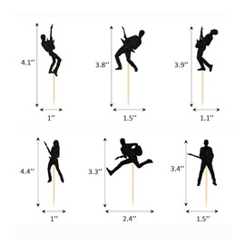 Morndew 24 PCS Black Glitter Rock 'n' Roll Guitar Cupcake Toppers for Music Theme Party 80s Themed Party Rock and Roll Themed Party Birthday Party Wedding Party Decorations