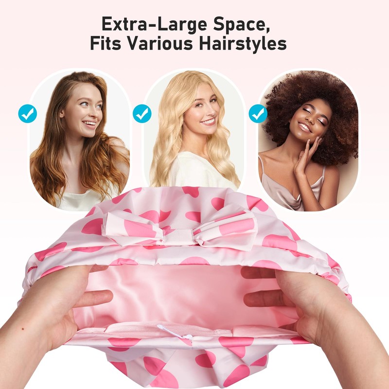 LitBear Luxury Silk Lined Shower Caps for Women Reusable Waterproof,