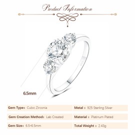 RYANEE 1.5CT 3 Stones Ring For Women with Cubic Zirconia in 925 Sterling Silver, Simulated Diamond 14k White Gold Plated CZ Promise Engagement Ring For Her, Wedding Bridal Jewelry Set For Women