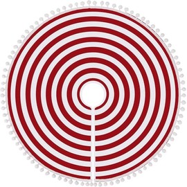 MACTING Christmas Tree Skirt, 24 Inches Red and White Stripes Tree Mat with Small Pom Poms Edge for Xmas Tree Christmas Decoration