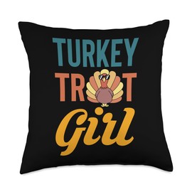 Turkey Trot Girl Running Thanksgiving Throw Pillow
