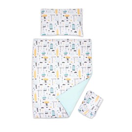 3 piece set Duvet Cover Pillowcase and Fitted Sheet for 120x60 cm Baby Cot Bed (City)