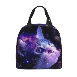 PrelerDIY 3d Galaxy Cat Lunch Box Insulated Meal Bag Lunch Bag Reusable Snack Bag Food Container For Boys Girls Men Women School Work Travel Picnic