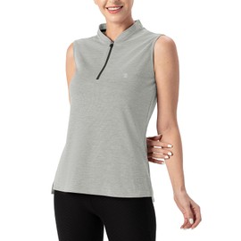 TBMPOY Women's Sleeveless Golf Polo Shirts UPF 50+ Tennis Tank Tops Quick Dry Zip Up Light Grey XL