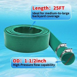Temsteel 25FT Pool Backwash Hose Kit, 1.5" Lay-Flat Pool Hose Set, 25FT Discharge Pipe Hose for Pool, 1.25" Sump Pump Discharge Hose with 1-1/2" Barb and 1-1/4"FPT Pump Adapters