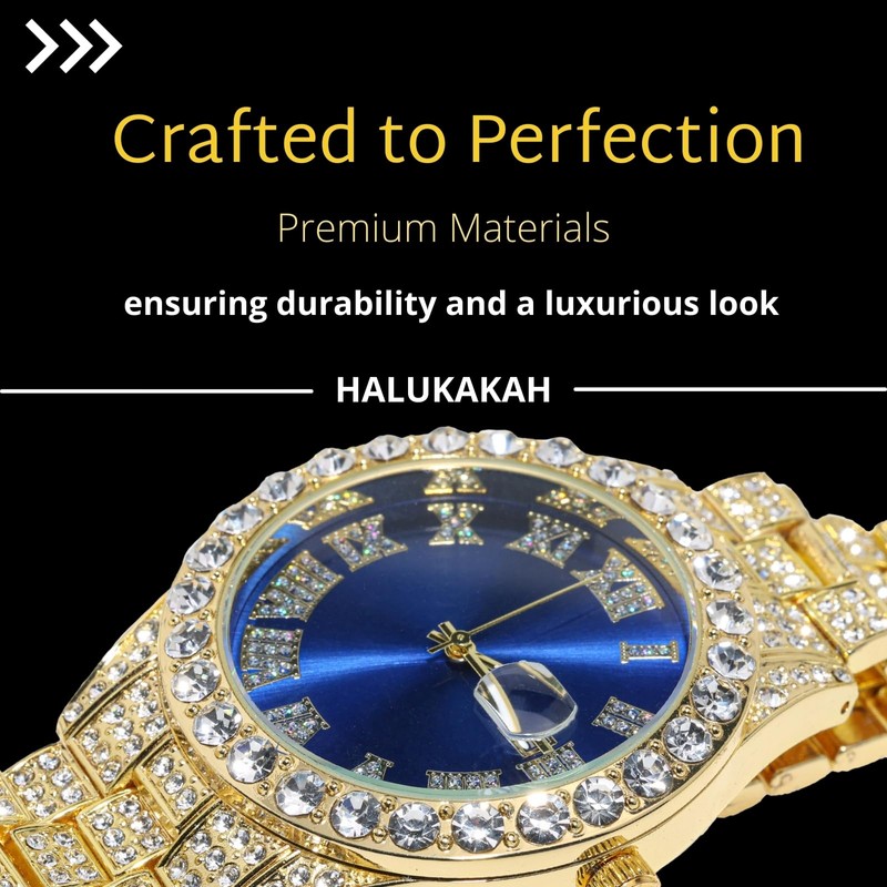 HALUKAKAH Diamonds Gold Watch Iced Out for Boy Teens Kids