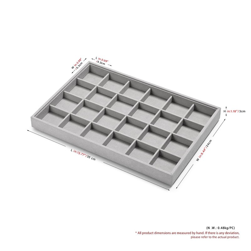 Oirlv Grey Microfibre Stackable Jewellery Trays 24 Grids Jewellery Display