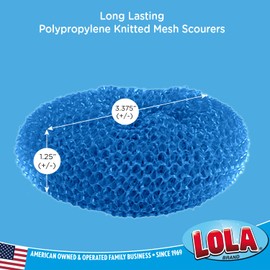 Lola Products Heavy Duty Plastic Mesh Scourers - 3.75" x 1.25", 25% Bigger, Knitted Mesh, Non-Scratch, All-Purpose Cleaner, Odor and Rust Proof, 3 Pack.