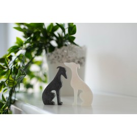 Handmade Mini Resin Whippet/Greyhound Figurines - Set of 2, Decorative Dog Statues 7cm high (Grey and white)