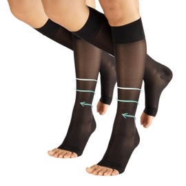 CALZITALY PACK 1/2 Pairs Open Toe Graduated Compression Socks for Women 70 DEN, Flight Socks for Men and Women, Toeless Medical Support 10-14 mm/Hg (Pack - 2 Pairs Black, S/M)