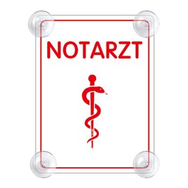 Emergency Sign for Car with 4 x Suction Cups - Emergency Doctor Suction Cup Sign Car Sign Acrylic Sign for Windscreen 90 x 120 mm