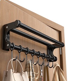 VaNaeni Hanging Wall Mount Knife Wall Mount,Kitchen Utensil Hanger,Space-Saving Kitchen Utensil Rack with Hooks,Kitchen Storage Shelf for Utensils Spatula Spoon, Easy to Clean (Black, 40CM+8Hook)